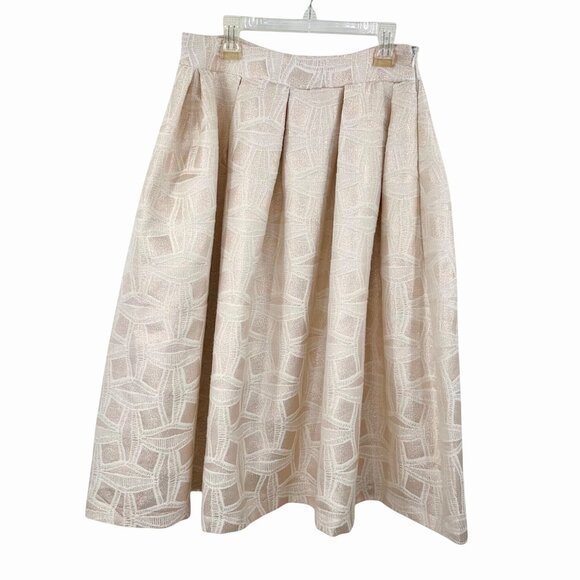 LuLu's Dresses & Skirts - LULU'S IVORY METALLIC GOLD BEIGE GEOMETRIC TEXTURED A-LINE PLEATED HOLIDAY SKIRT